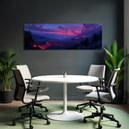 Vulkanlandschaft Mit Fliessender Lava Unter Einem Farbigen Abendhimmel