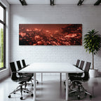 Vulkanlandschaft Mit Glühender Lava Und Silhoütten