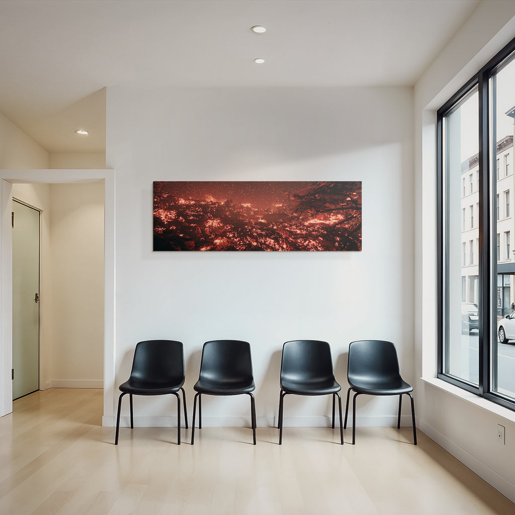 Vulkanlandschaft Mit Glühender Lava Und Silhoütten