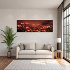 Vulkanlandschaft Mit Glühender Lava Und Silhoütten