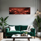 Vulkanlandschaft Mit Glühender Lava Und Silhoütten