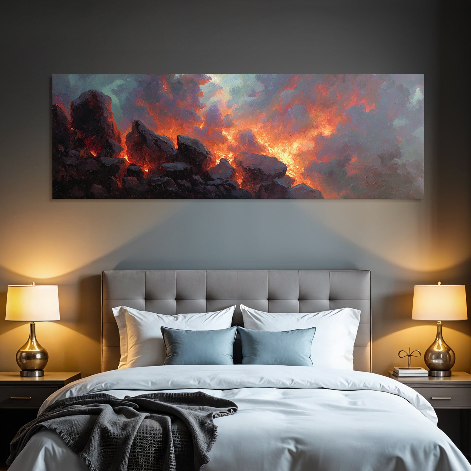 Vulkanlandschaft Mit Lava Und Dramatischen Wolken