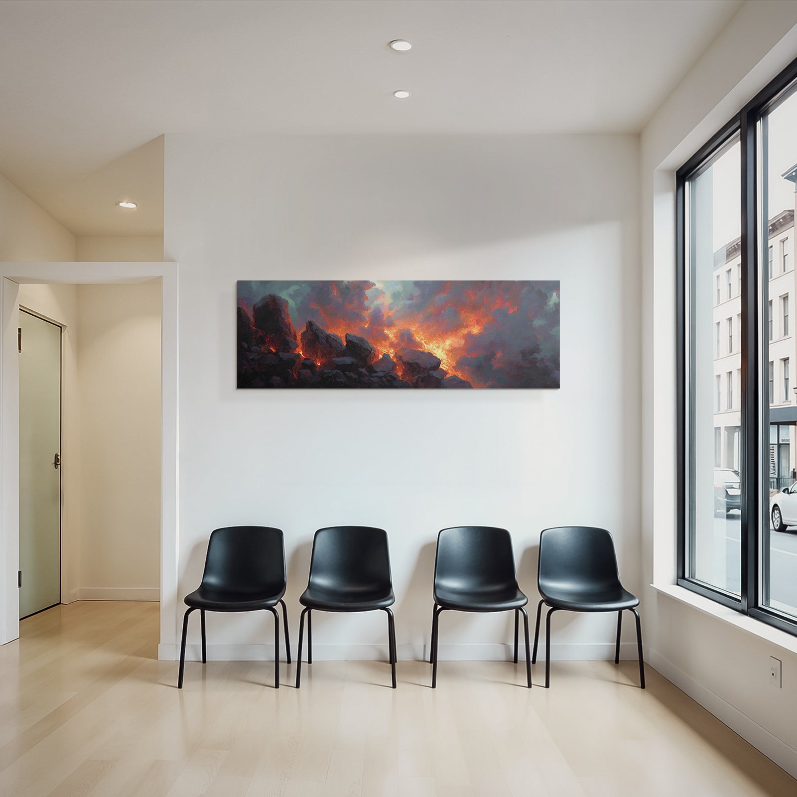 Vulkanlandschaft Mit Lava Und Dramatischen Wolken
