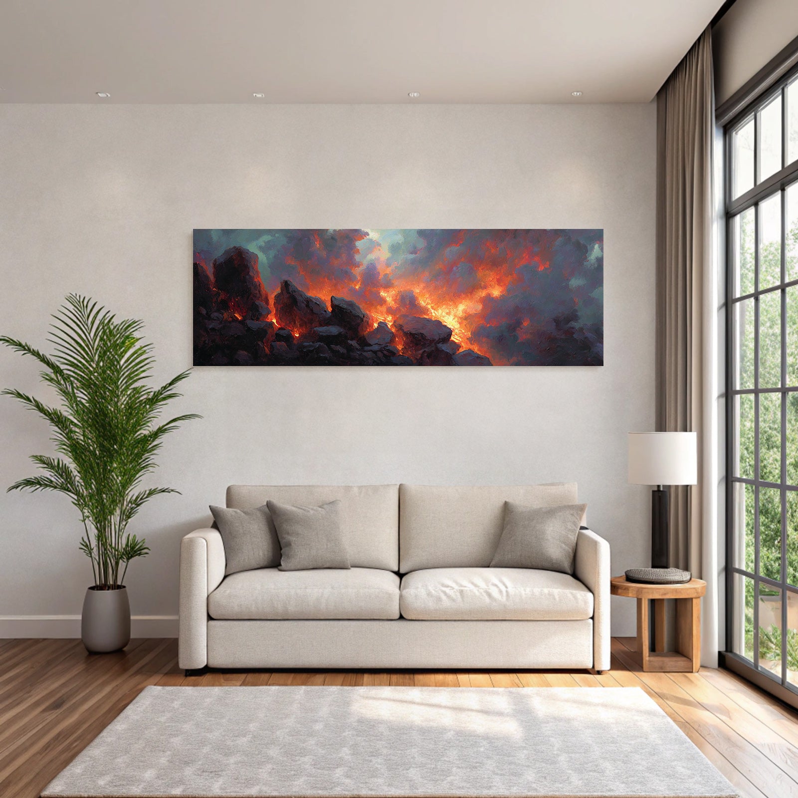 Vulkanlandschaft Mit Lava Und Dramatischen Wolken