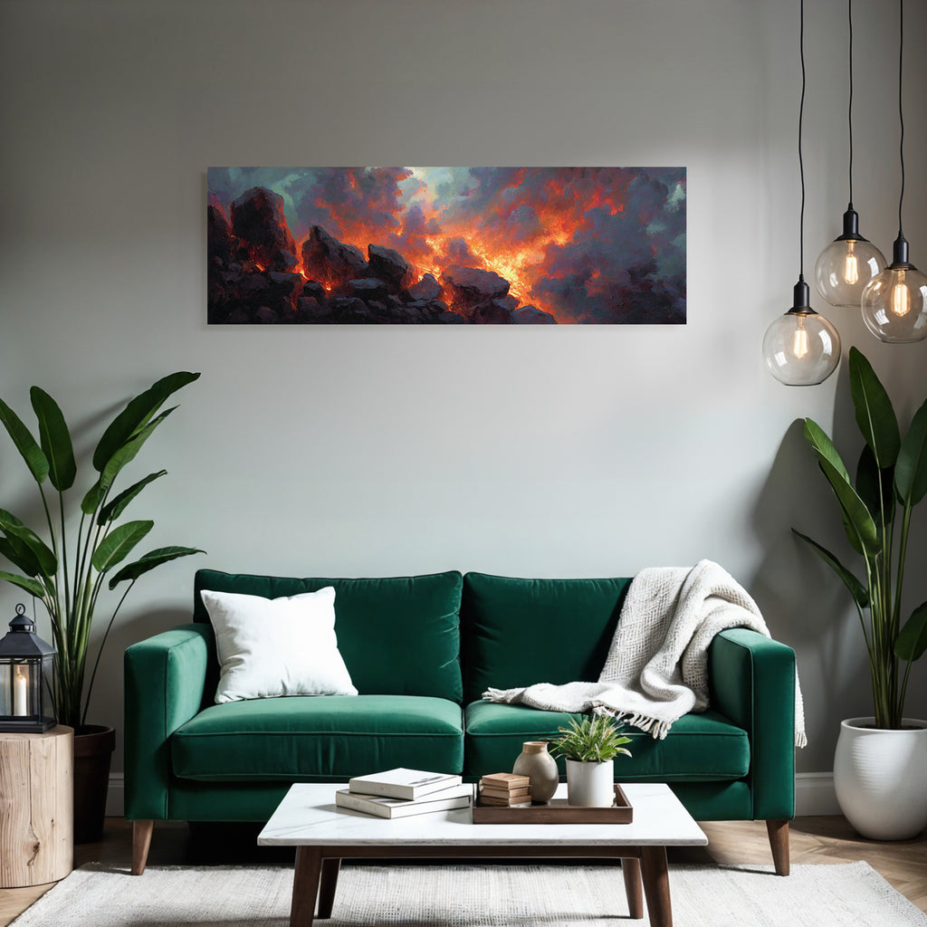 Vulkanlandschaft Mit Lava Und Dramatischen Wolken
