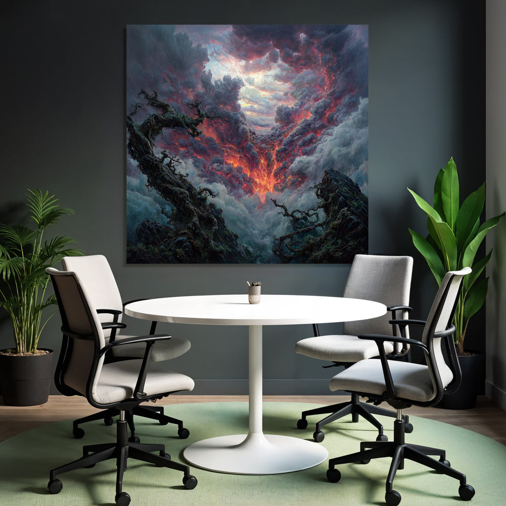 Dramatische Landschaft Mit Turbulentem Himmel Und Knorrigen Bäumen
