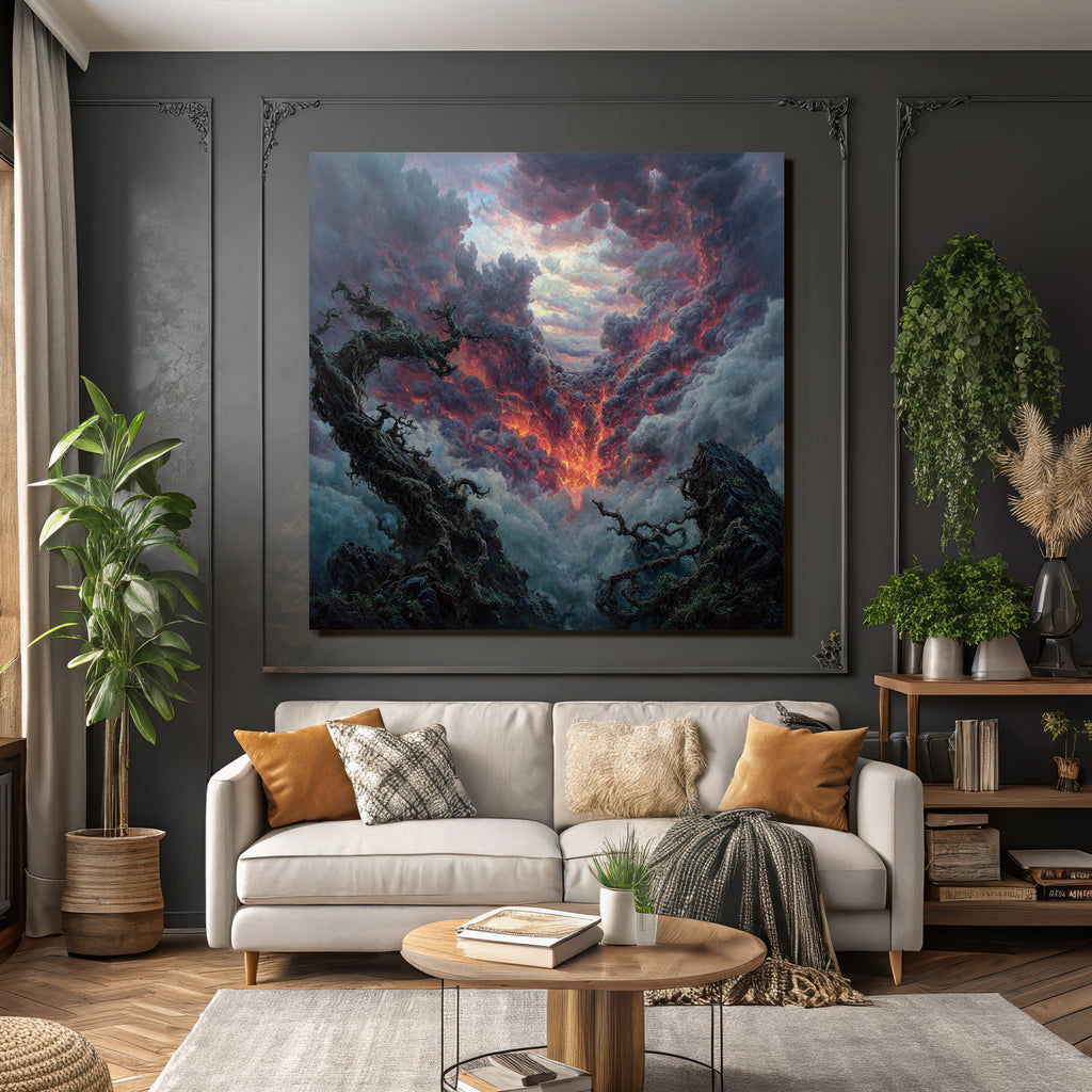 Dramatische Landschaft Mit Turbulentem Himmel Und Knorrigen Bäumen