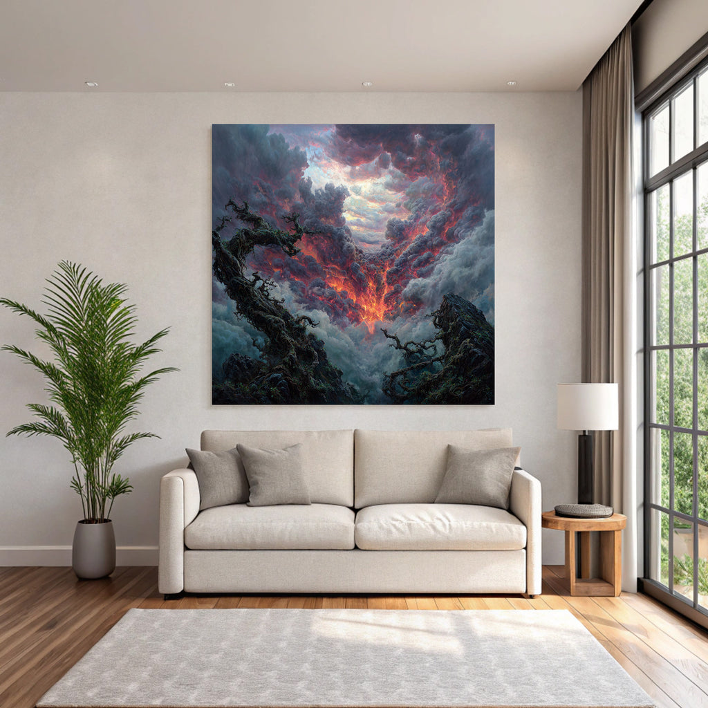 Dramatische Landschaft Mit Turbulentem Himmel Und Knorrigen Bäumen