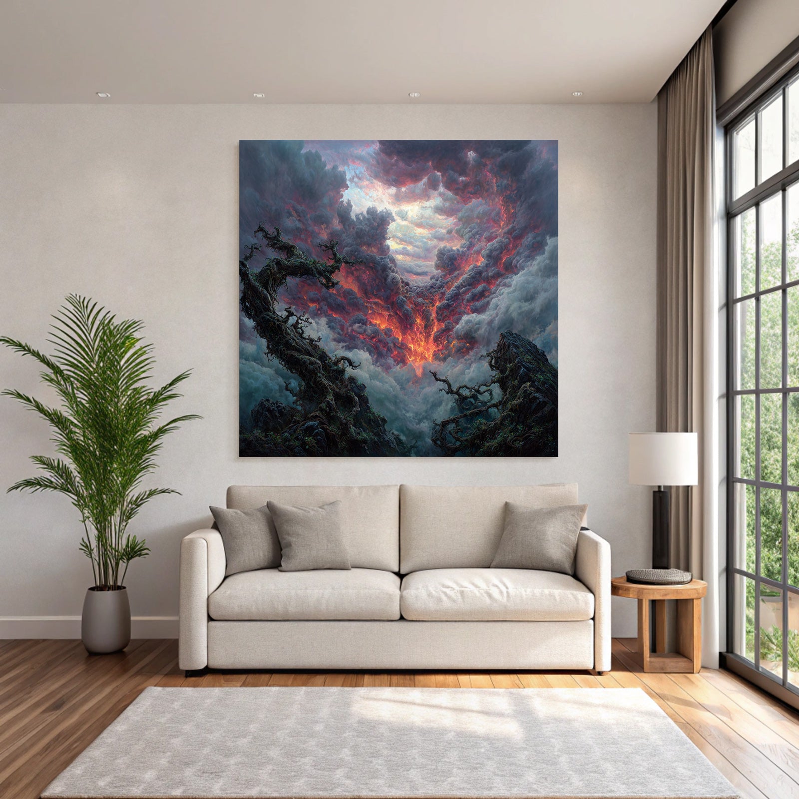 Dramatische Landschaft Mit Turbulentem Himmel Und Knorrigen Bäumen