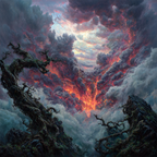 Dramatische Landschaft Mit Turbulentem Himmel Und Knorrigen Bäumen | Feuer und Vulkane | Natur