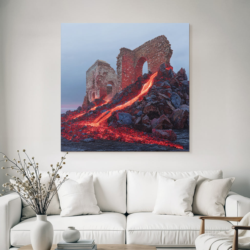 Dramatische Ruine Mit Lavastrom