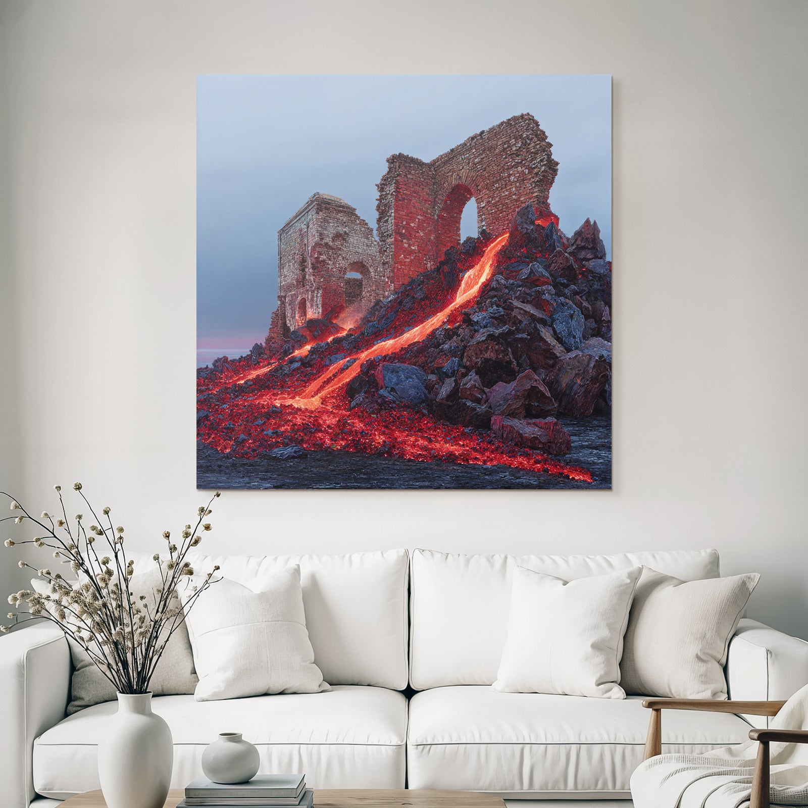 Dramatische Ruine Mit Lavastrom
