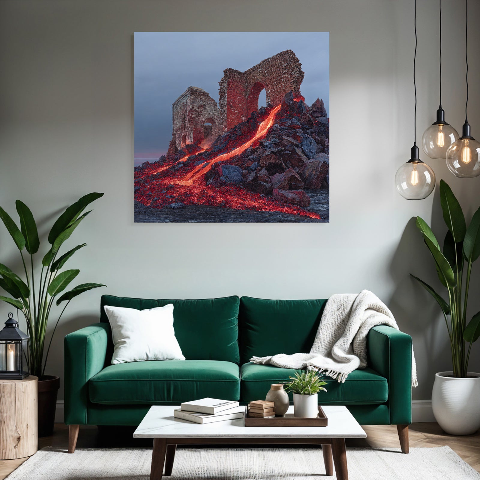 Dramatische Ruine Mit Lavastrom