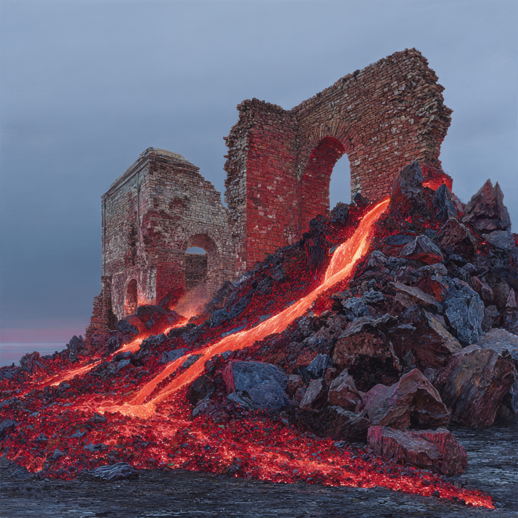 Dramatische Ruine Mit Lavastrom | Feuer und Vulkane | Natur