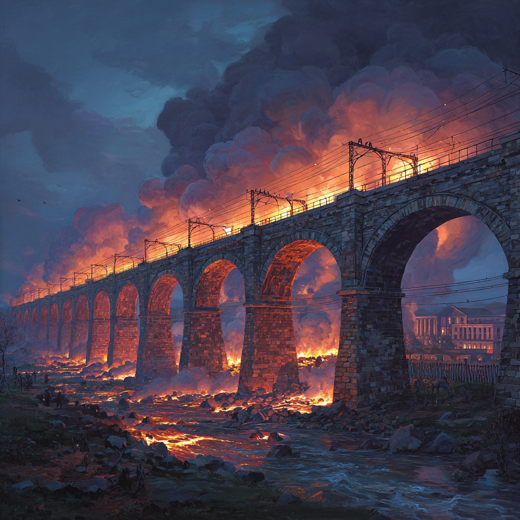 Dramatische Steinerne Brücke Im Feür | Feuer und Vulkane | Natur