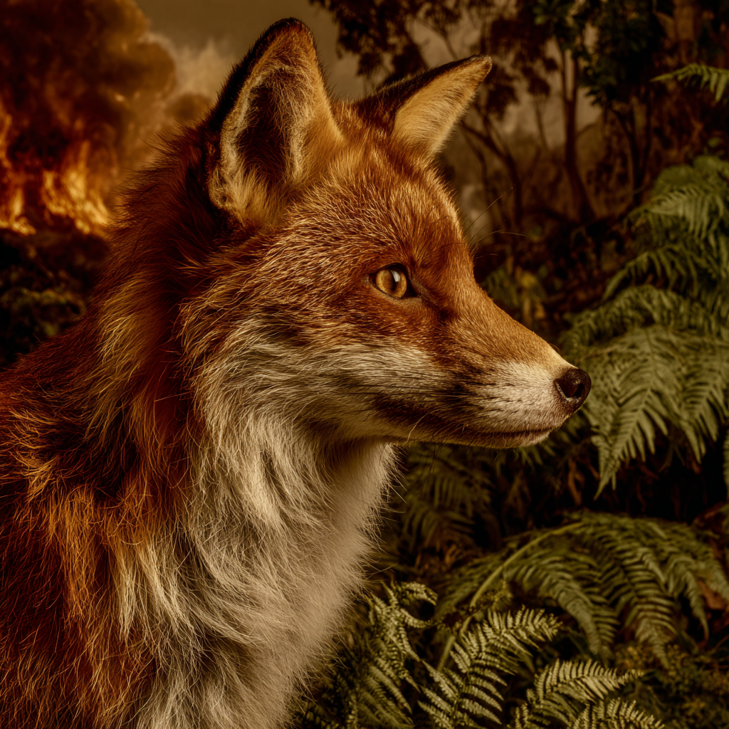 Fuchs Im Farn Vor Rauch Und Feür | Feuer und Vulkane | Natur