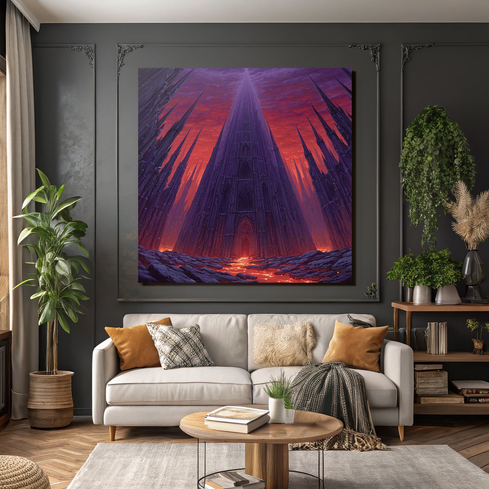 Gothische Zinnen In Einer Feurigen Fantasylandschaft