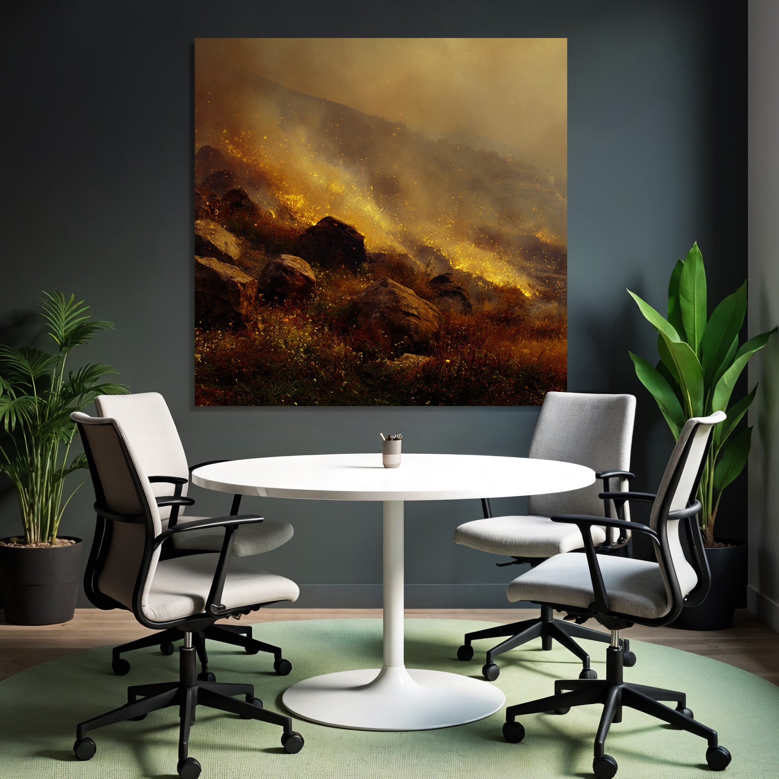 Landschaft Mit Flammen Funken Und Rauch Bei Waldbrand