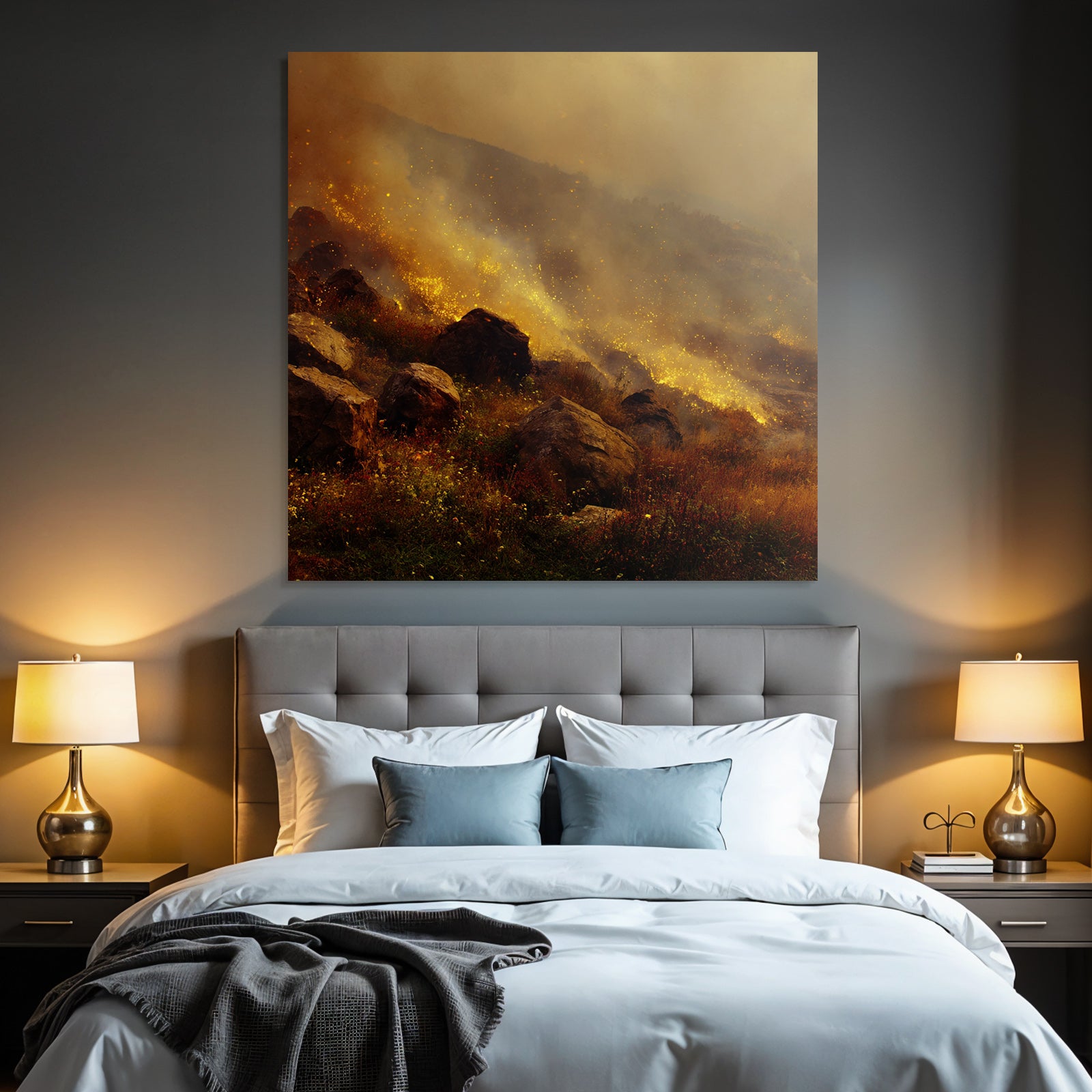 Landschaft Mit Flammen Funken Und Rauch Bei Waldbrand