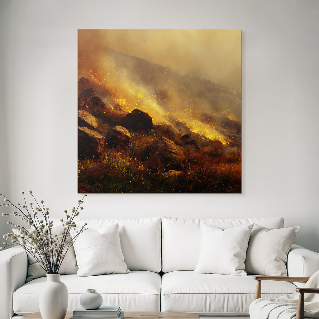 Landschaft Mit Flammen Funken Und Rauch Bei Waldbrand
