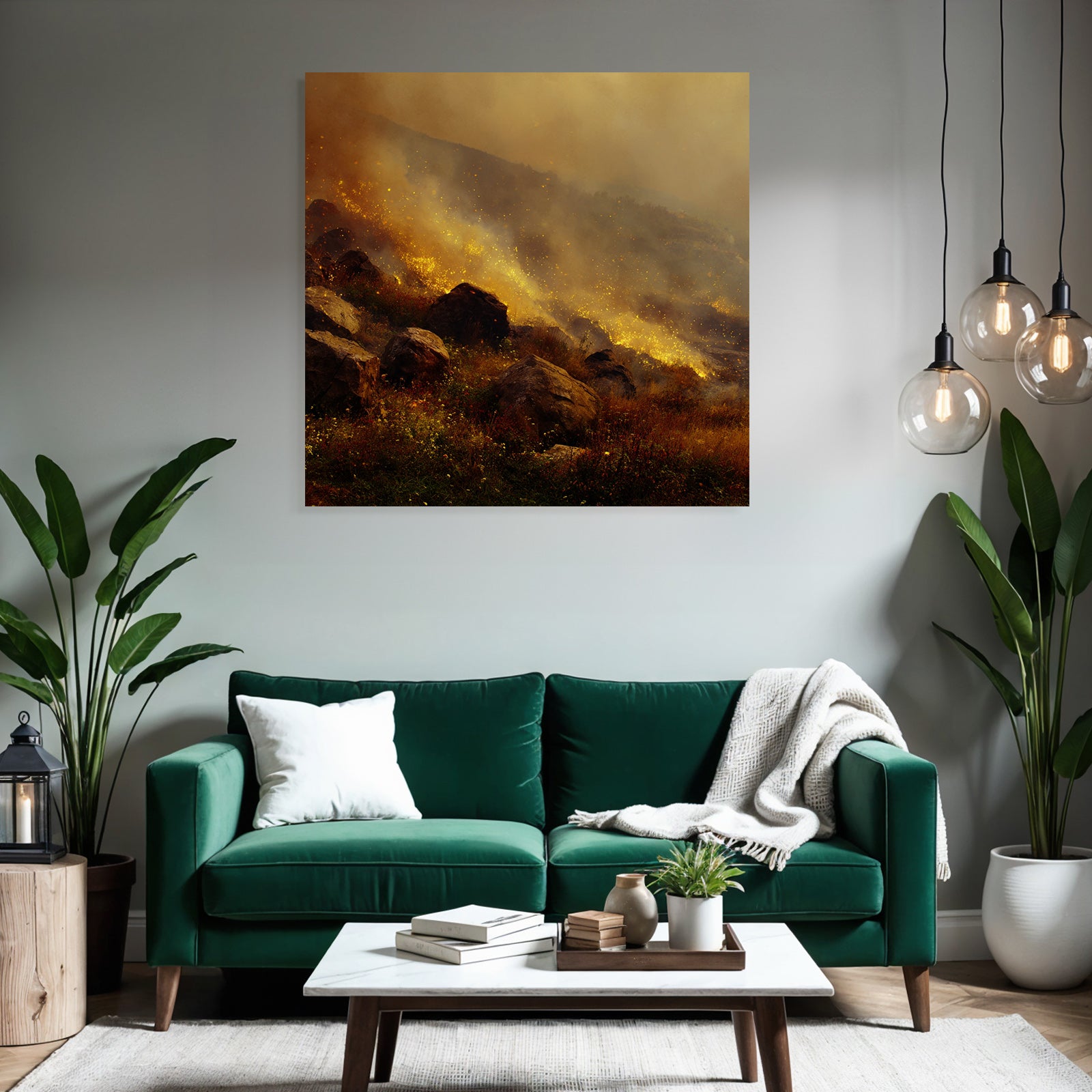 Landschaft Mit Flammen Funken Und Rauch Bei Waldbrand