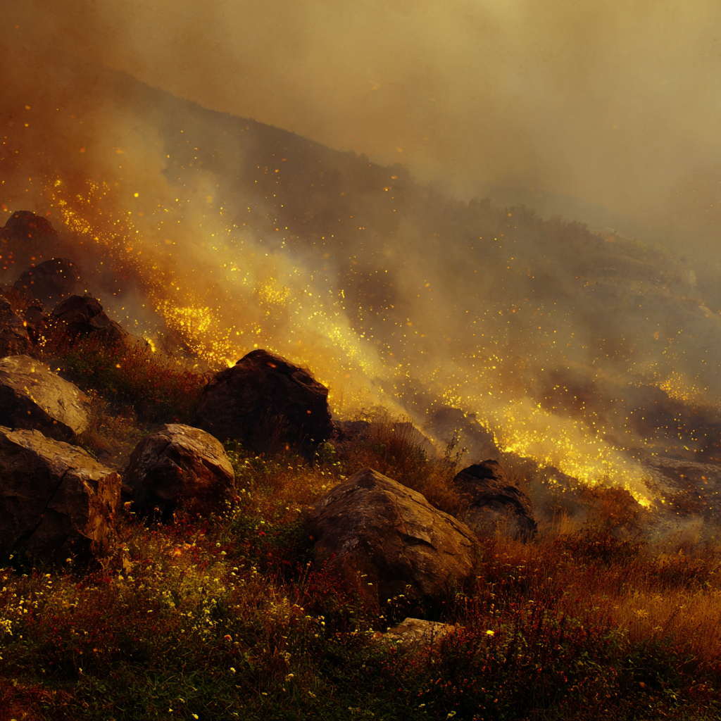 Landschaft Mit Flammen Funken Und Rauch Bei Waldbrand | Feuer und Vulkane | Natur