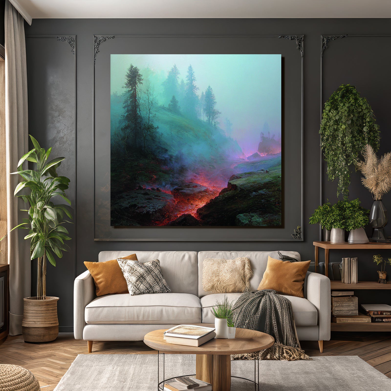Mystische Nebellandschaft Mit Leuchtendem Felsen