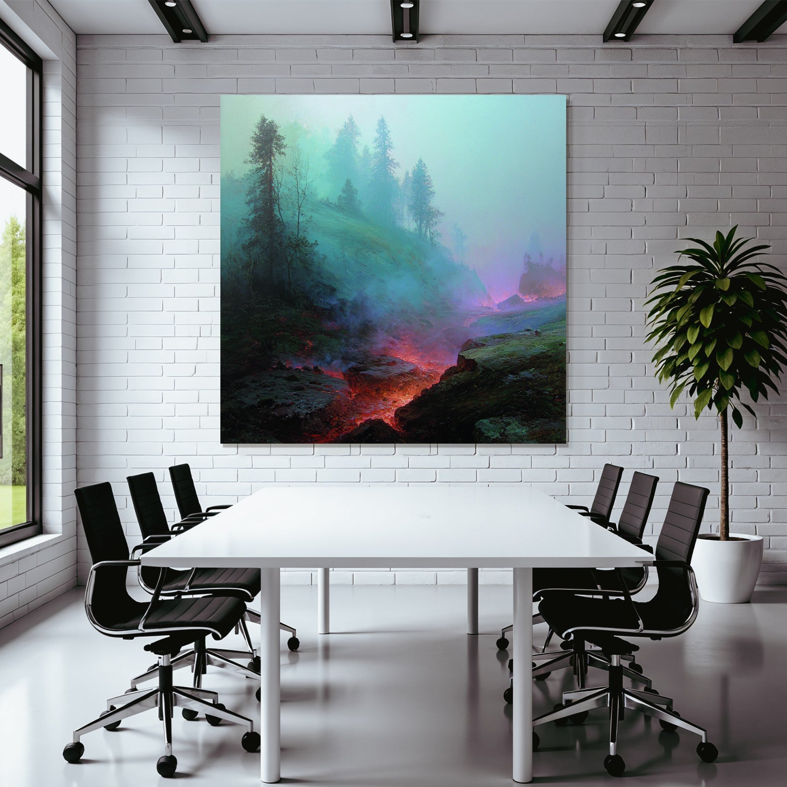 Mystische Nebellandschaft Mit Leuchtendem Felsen
