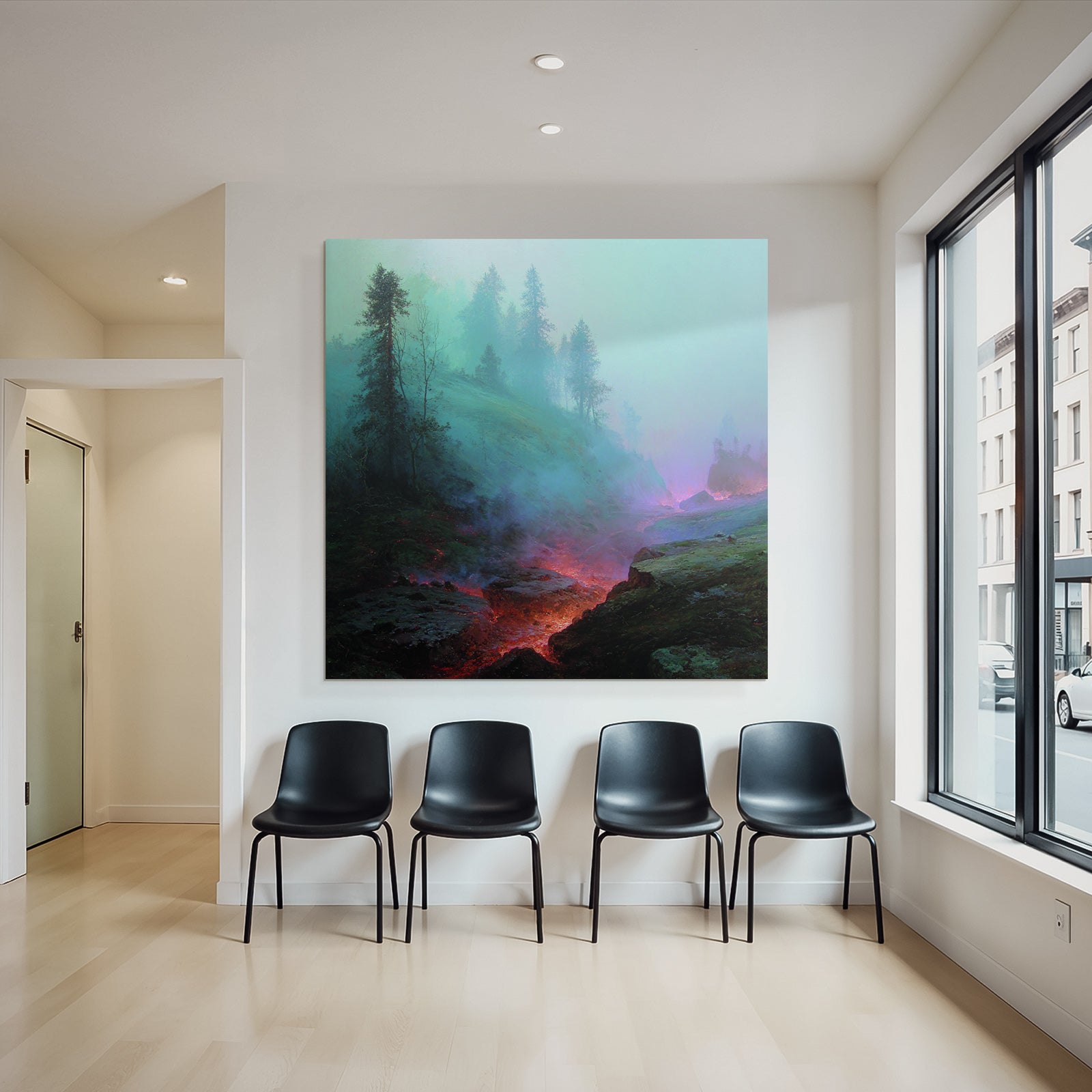 Mystische Nebellandschaft Mit Leuchtendem Felsen
