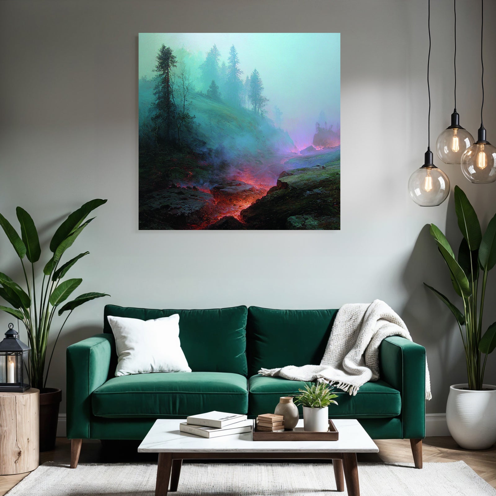 Mystische Nebellandschaft Mit Leuchtendem Felsen