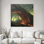 Mystical Stone Bridge Over Lava Flow In The Forest