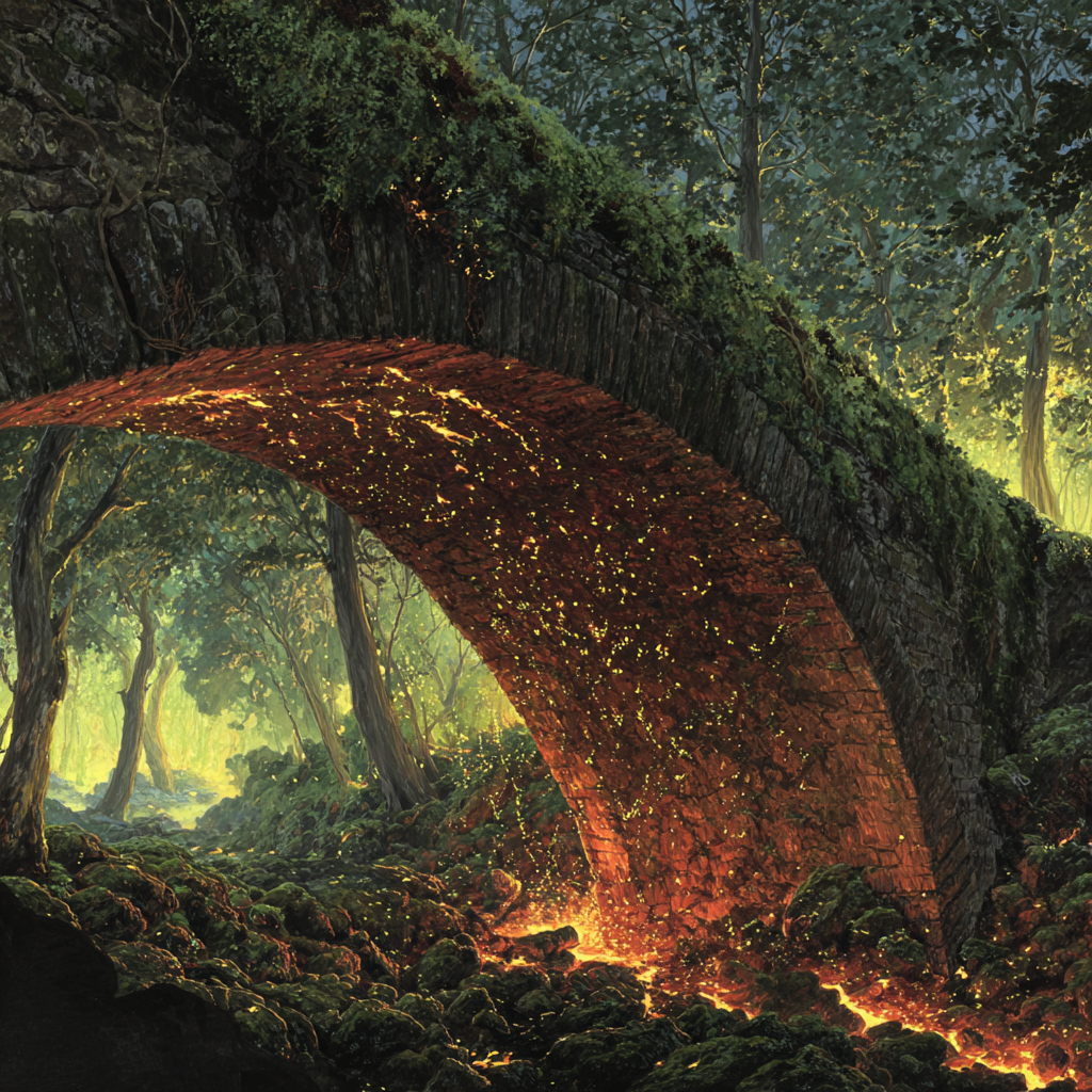 Mystische Steinbrücke Über Lavastrom Im Wald | Feuer und Vulkane | Natur