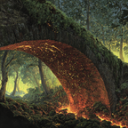 Mystische Steinbrücke Über Lavastrom Im Wald | Feuer und Vulkane | Natur
