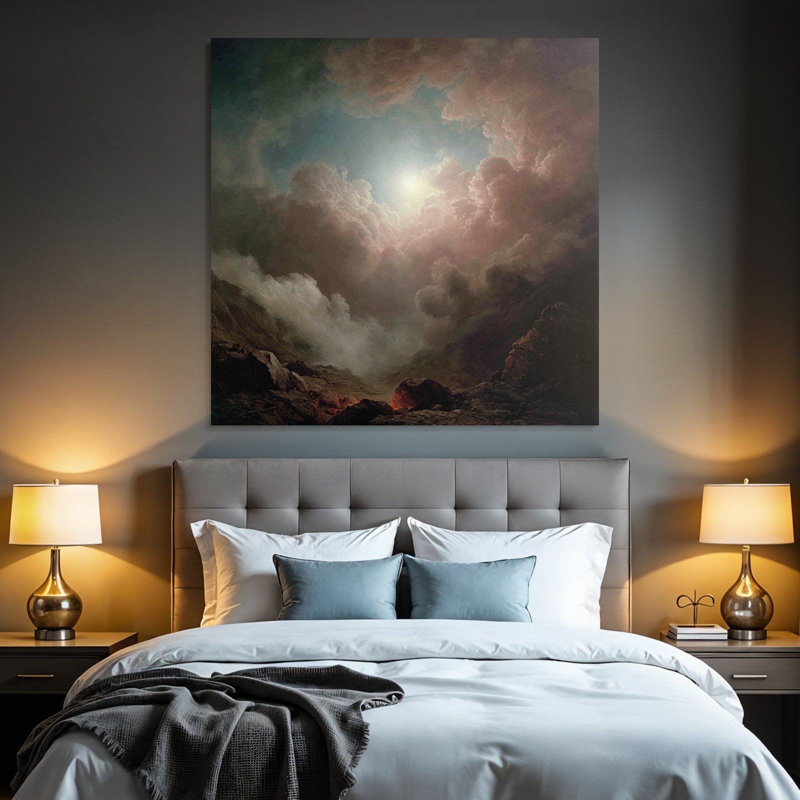 Romantische Landschaft Mit Dramatischen Wolken Und Licht