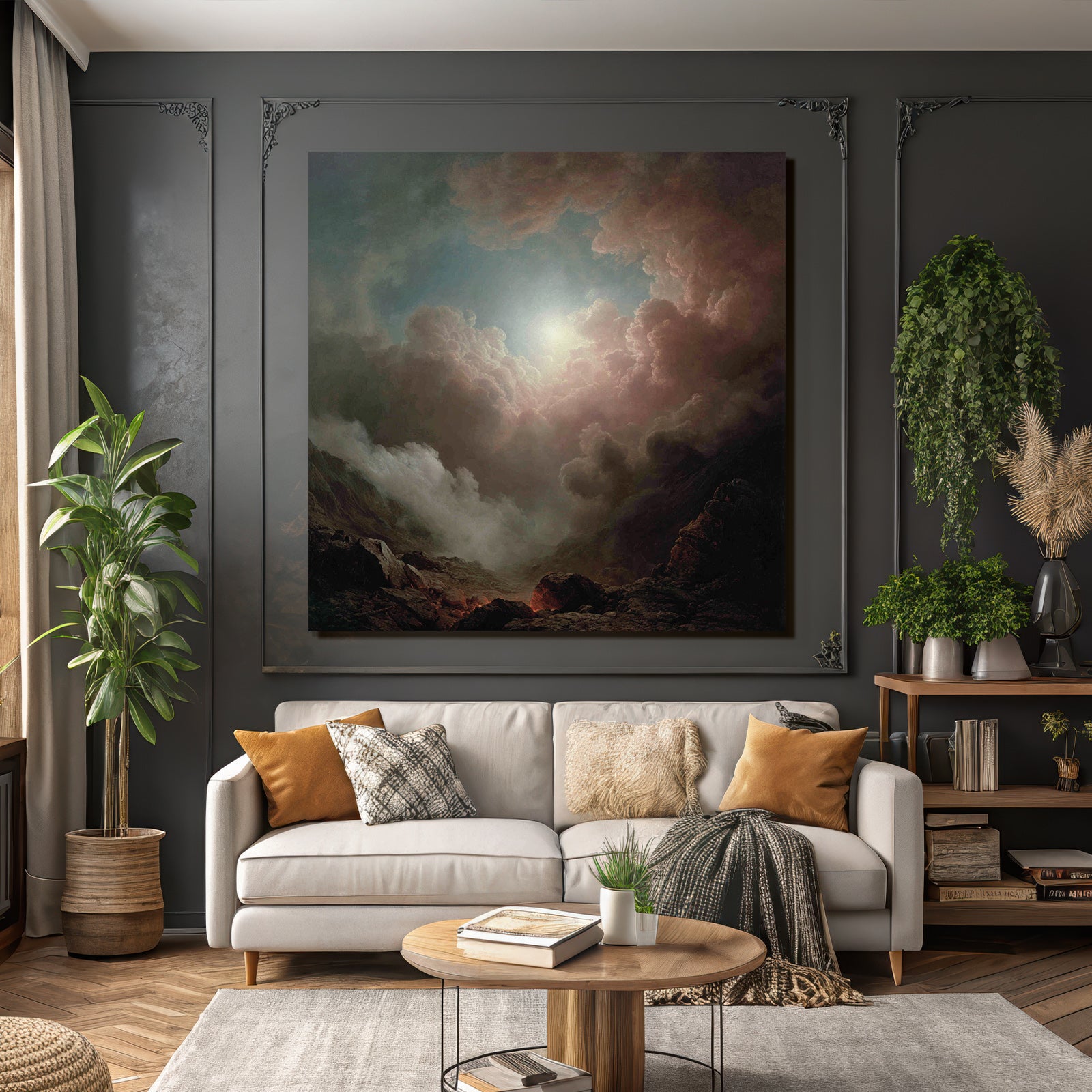 Romantische Landschaft Mit Dramatischen Wolken Und Licht