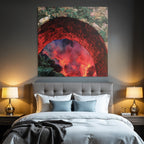 Steinbogen Mit Flammender Lava Und Moos