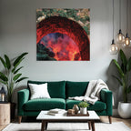 Steinbogen Mit Flammender Lava Und Moos