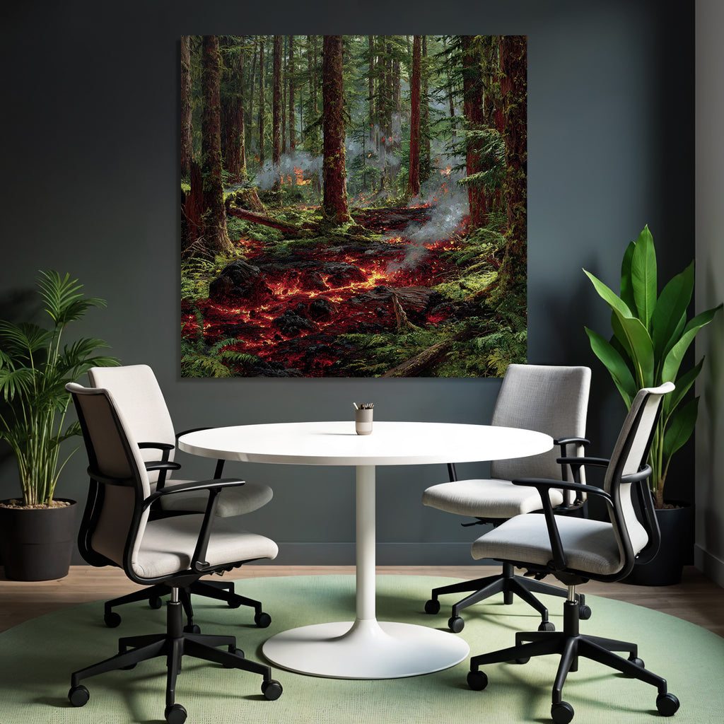 Vulkanausbruch Im Wald Mit Lavafluss