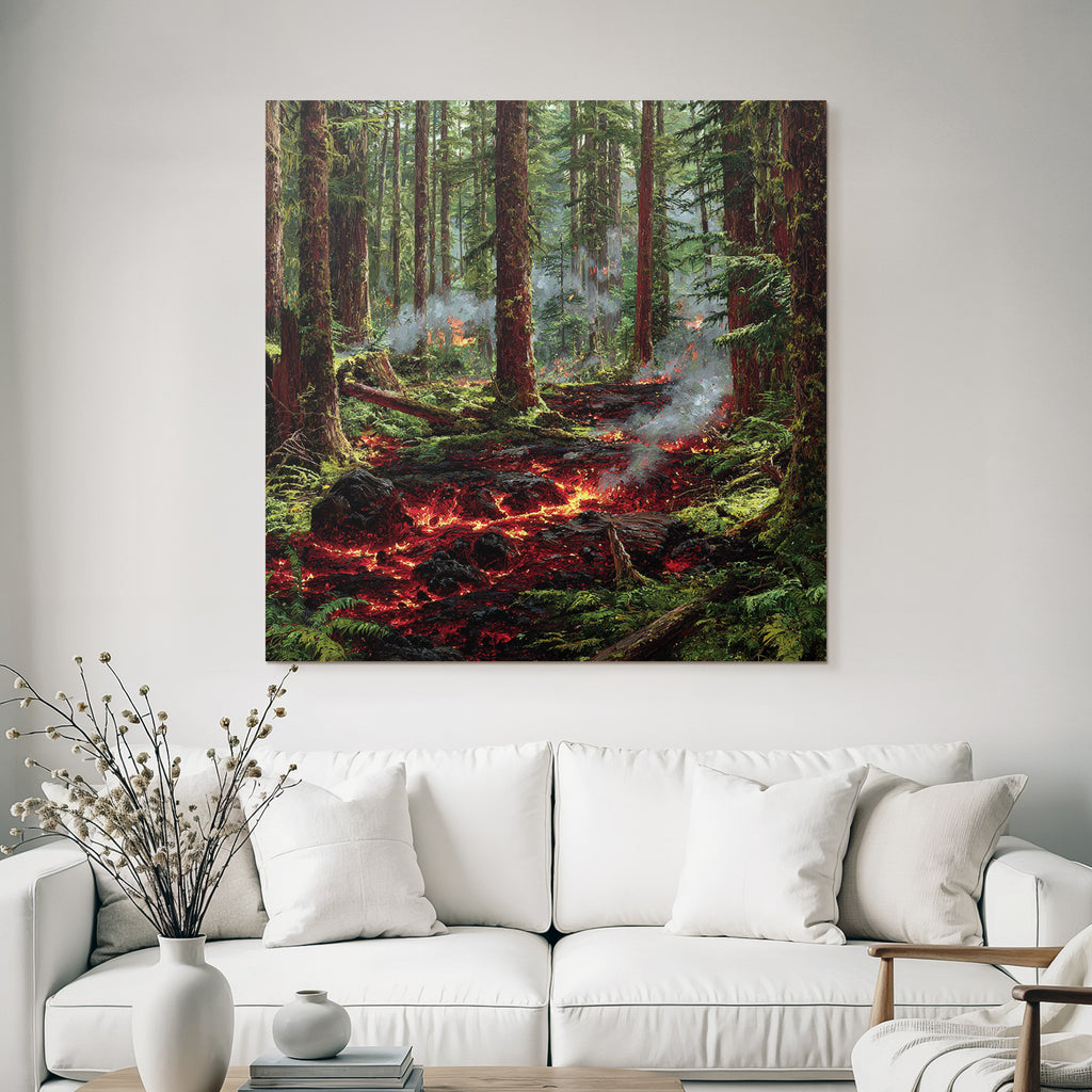 Vulkanausbruch Im Wald Mit Lavafluss
