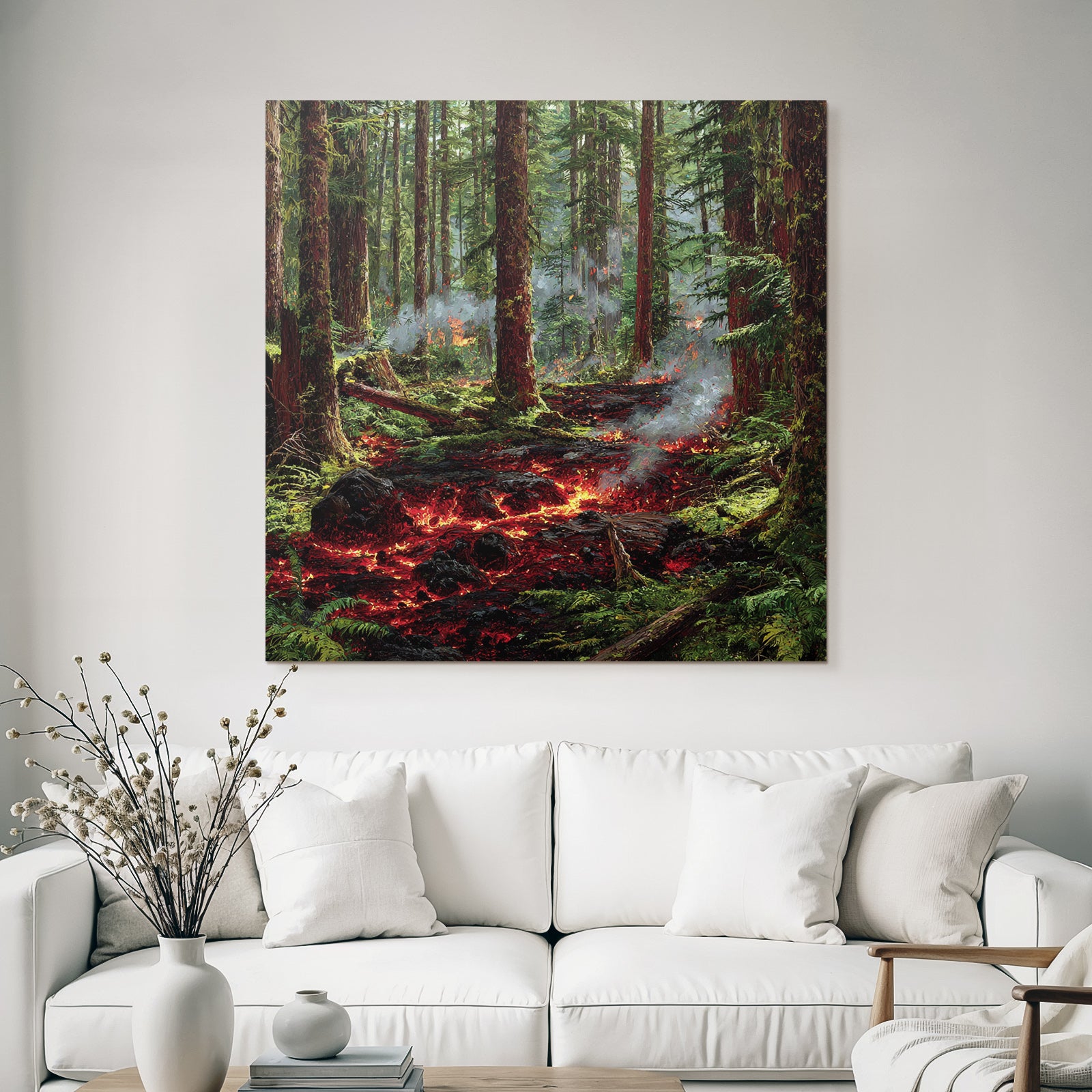 Vulkanausbruch Im Wald Mit Lavafluss