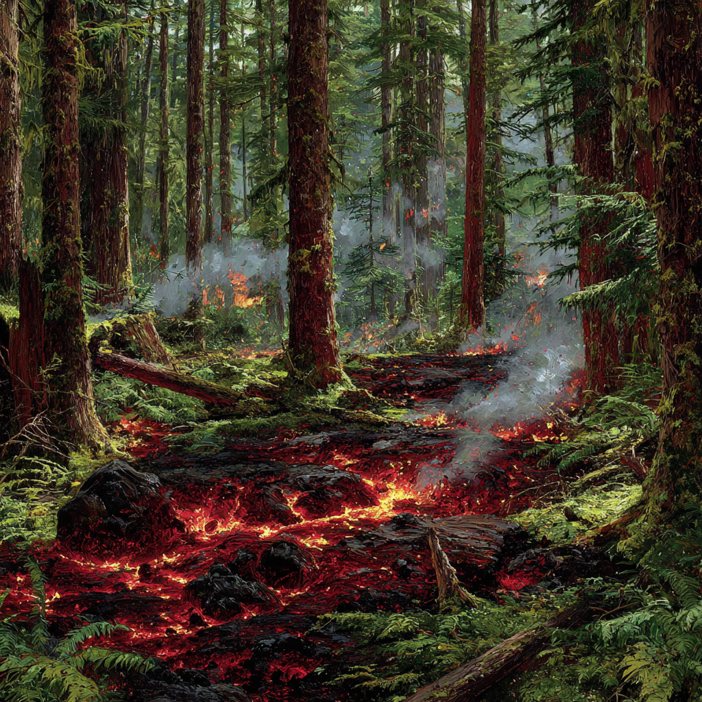 Vulkanausbruch Im Wald Mit Lavafluss | Feuer und Vulkane | Natur