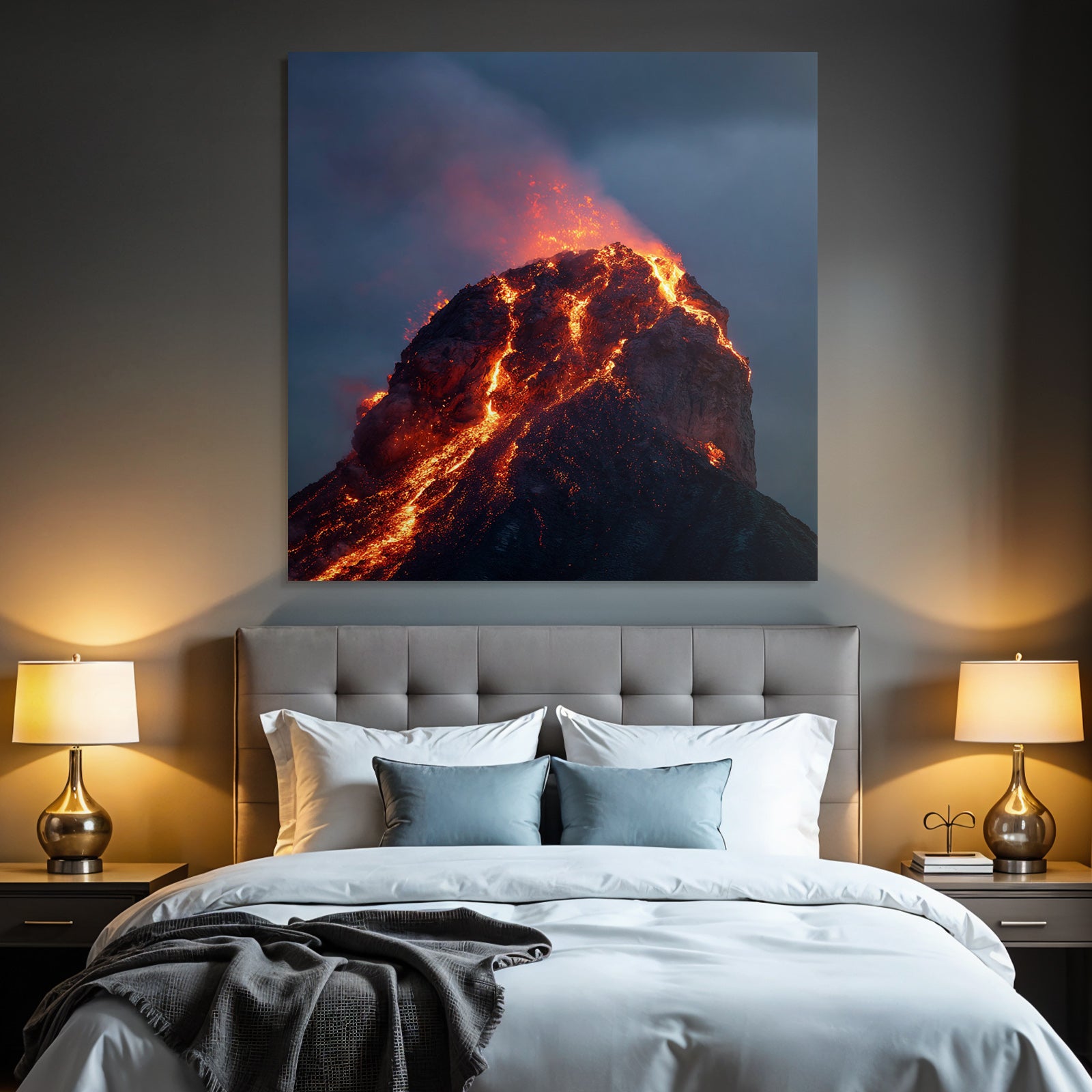 Vulkaneruption Mit Lava Und Dunklen Wolken