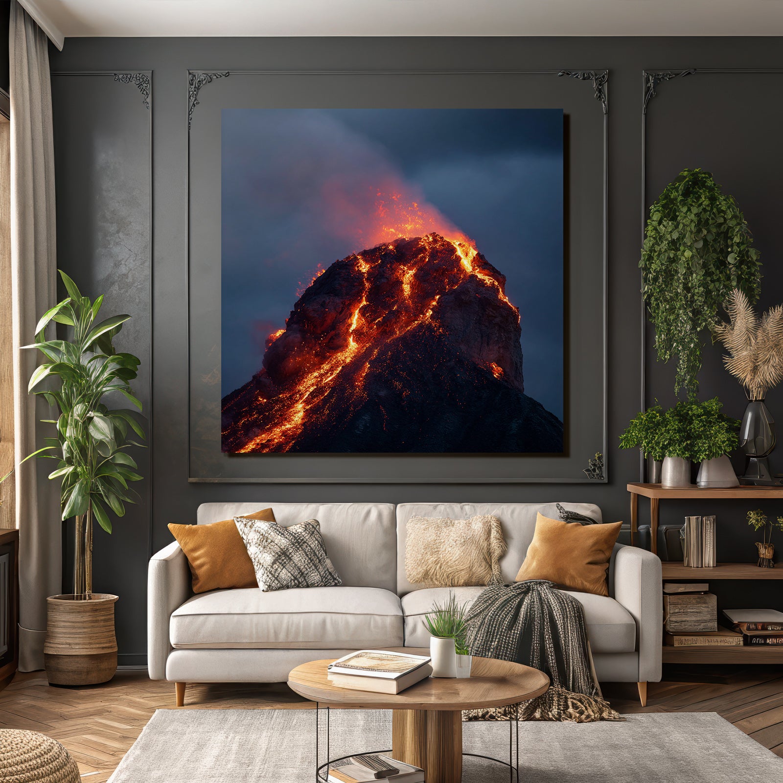 Vulkaneruption Mit Lava Und Dunklen Wolken