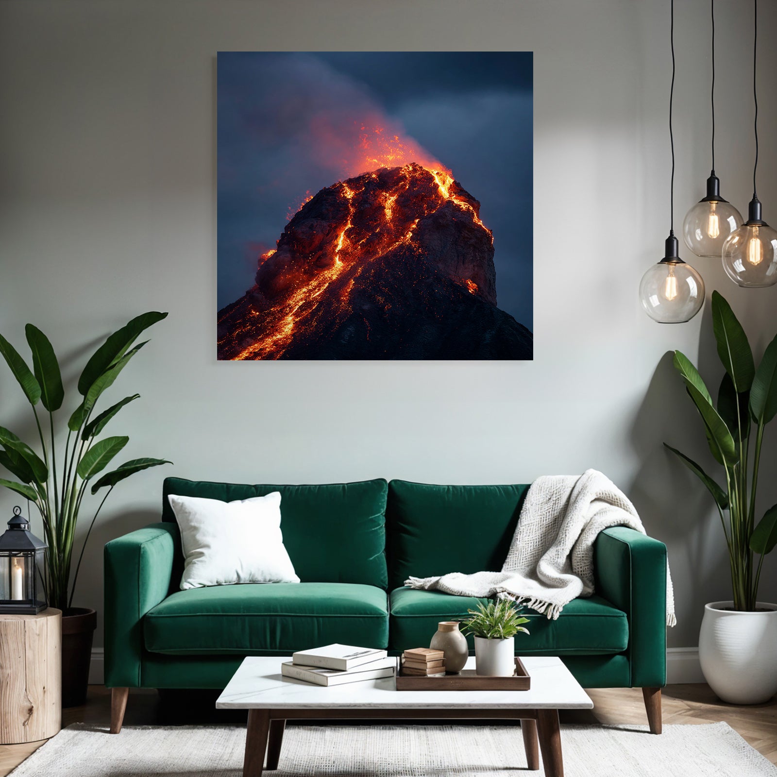 Vulkaneruption Mit Lava Und Dunklen Wolken