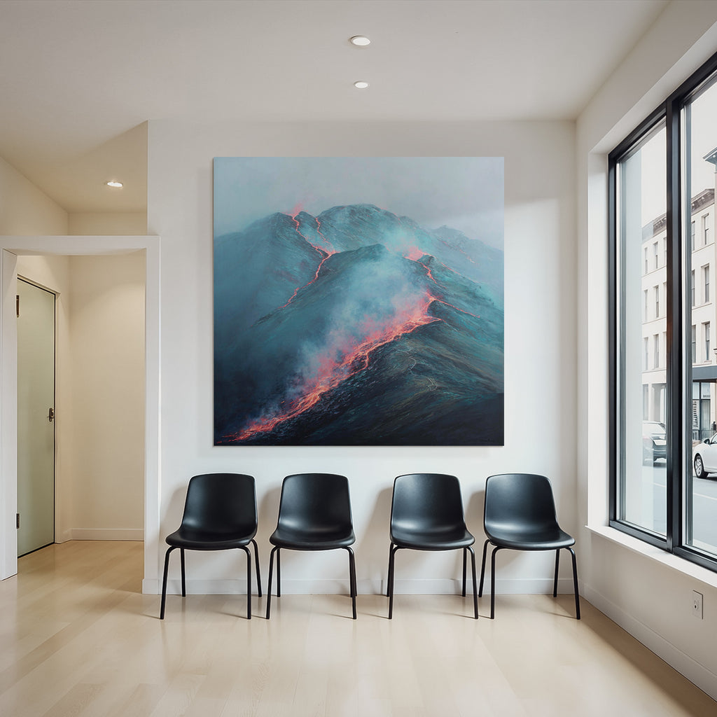 Vulkanlandschaft Mit Fliessender Lava Und Rauch
