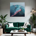 Vulkanlandschaft Mit Fliessender Lava Und Rauch