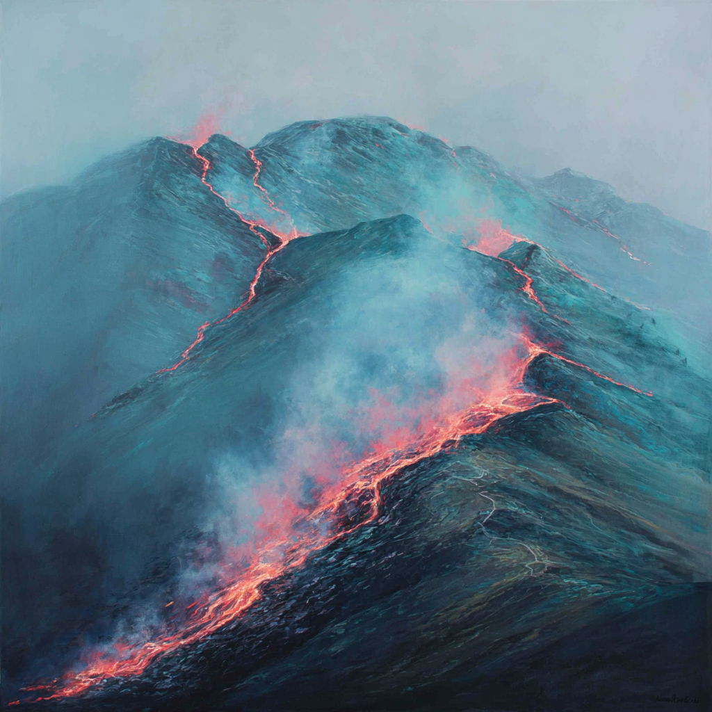 Vulkanlandschaft Mit Fliessender Lava Und Rauch | Feuer und Vulkane | Natur
