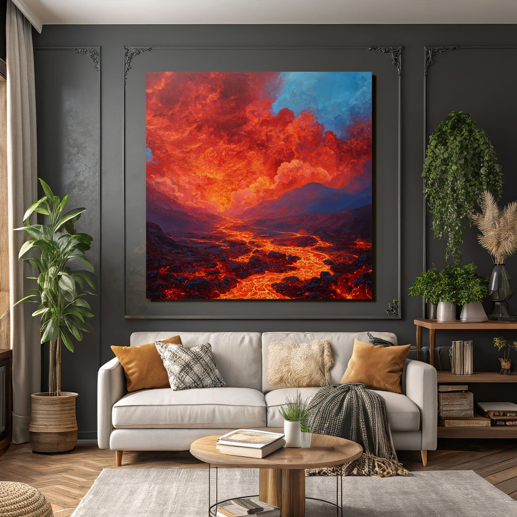 Vulkanlandschaft Mit Lava Und Dramatischem Himmel