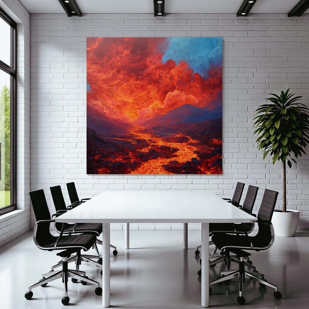 Vulkanlandschaft Mit Lava Und Dramatischem Himmel