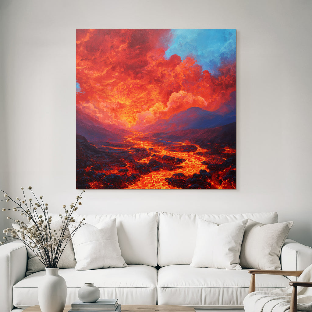 Vulkanlandschaft Mit Lava Und Dramatischem Himmel